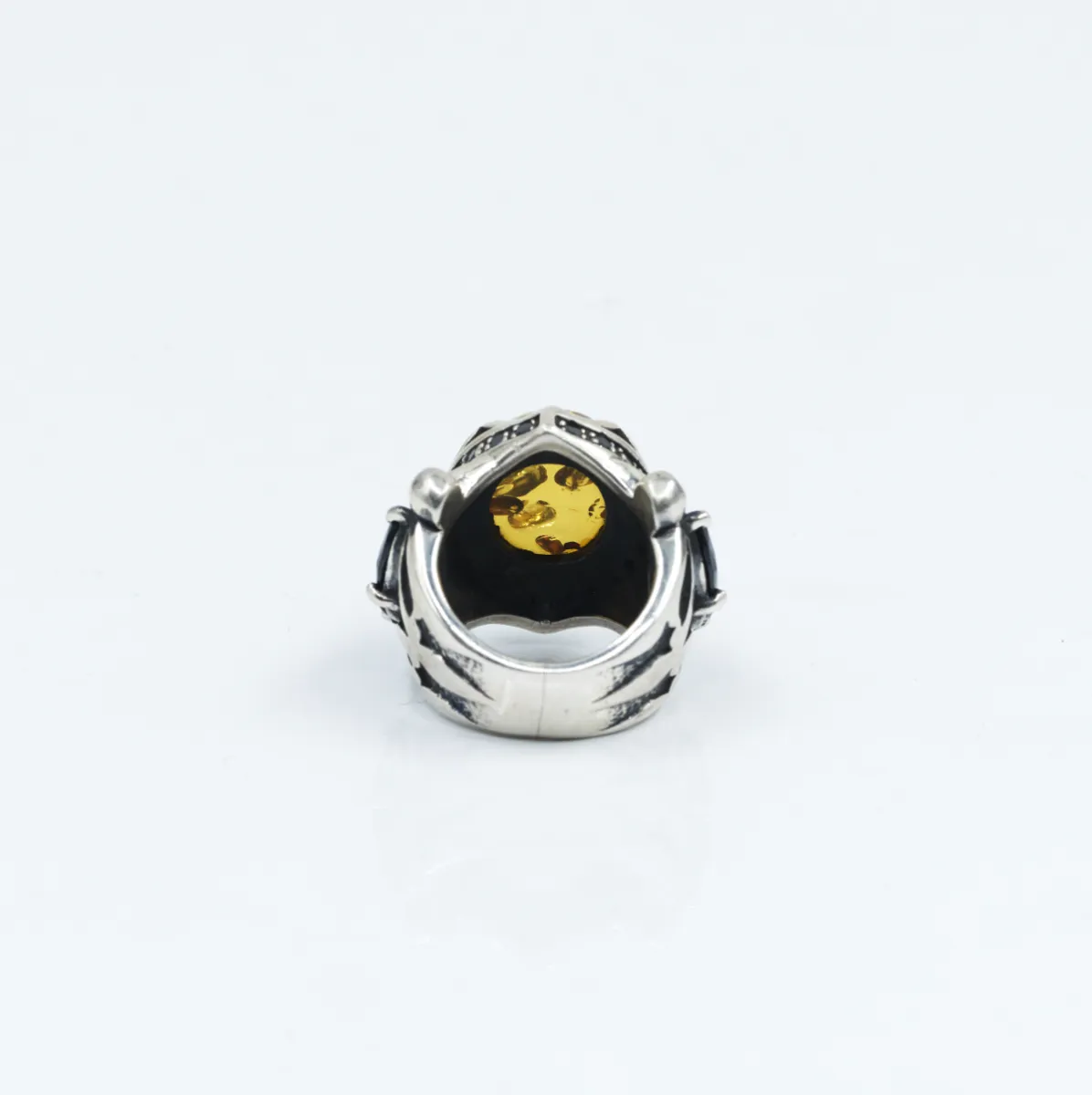Inel gotic chihlimbar onix Argint