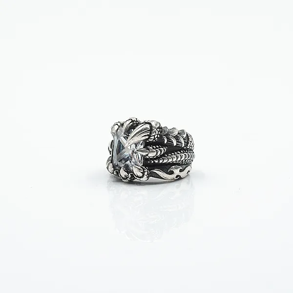 Inel gheara dragon zirconiu transparent Argint