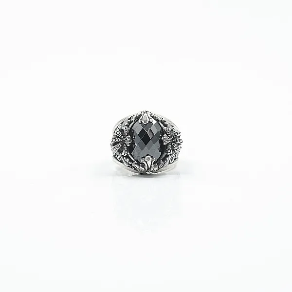 Inel rotund coronite zirconiu negru Argint