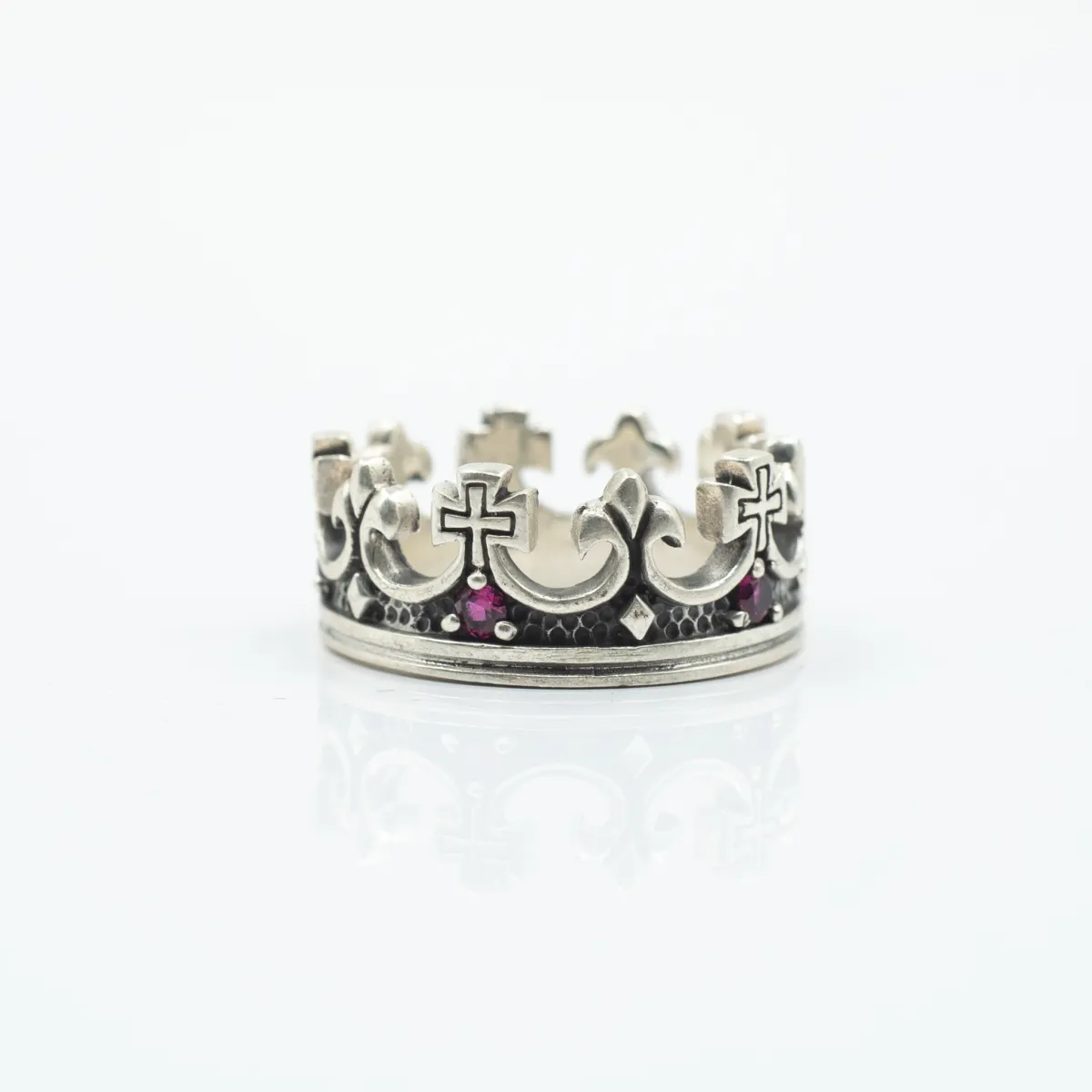 Inel coroana cubic zirconia rosu Argint