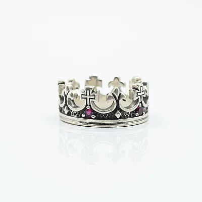 Inel coroana cubic zirconia rosu Argint - 3