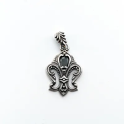 Pandantiv gotic Fleur de Lys c.z.negru Argint - 1