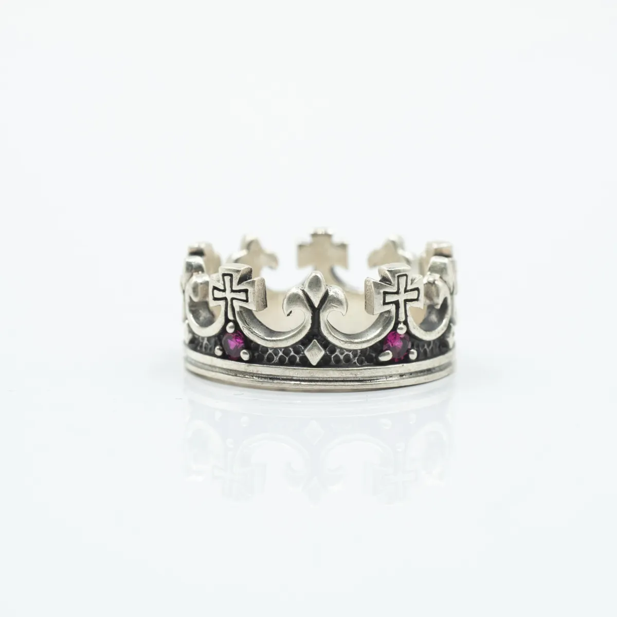 Inel coroana cubic zirconia rosu Argint