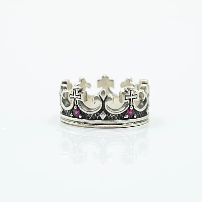 Inel coroana cubic zirconia rosu Argint - 2
