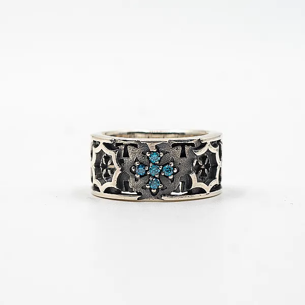 Inel cruci gotice c.z.bleu Argint