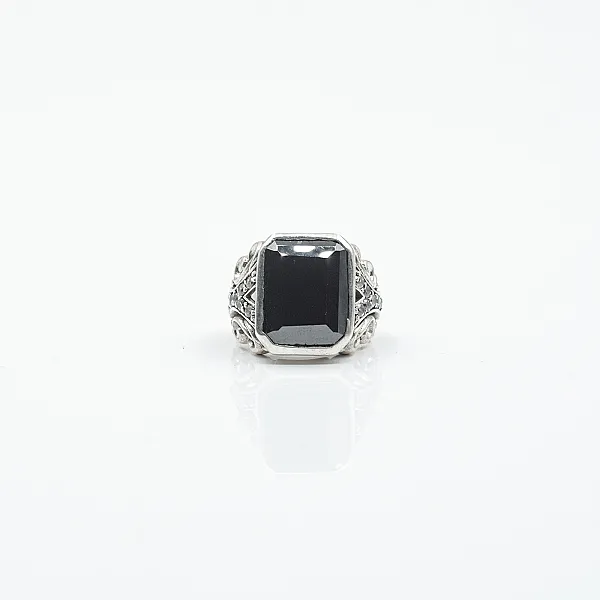 Inel gotic broderie zirconiu negru Argint