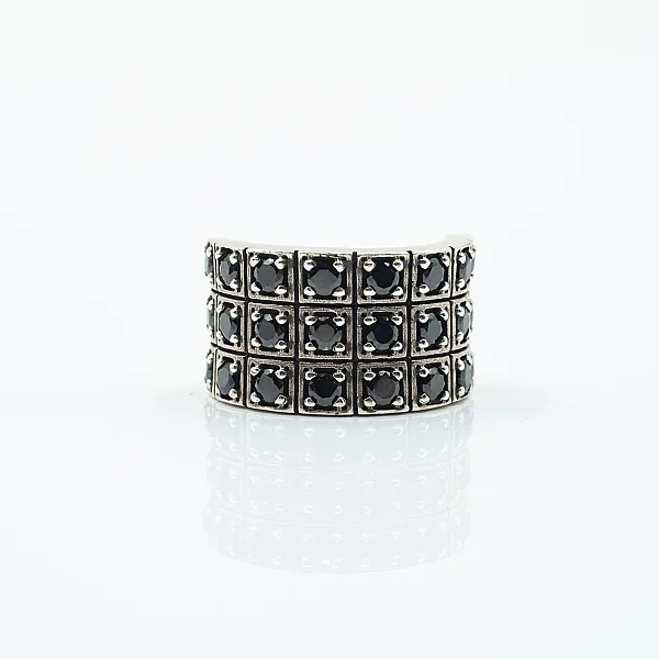 Inel lat cubic zirconia negru Argint