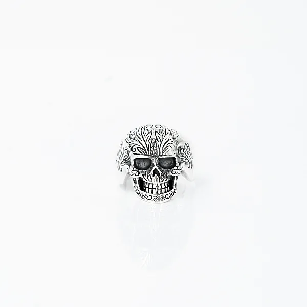 Inel cap de mort broderie Argint