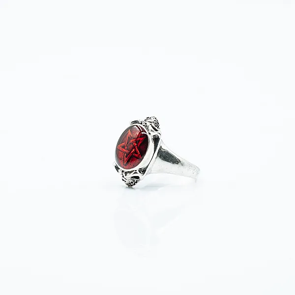 Inel craniu pentagrama red Argint