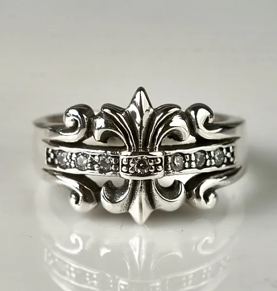 Inel gotic Fleur de Lys white mst Argint