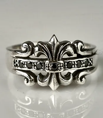 Inel gotic Fleur de Lys black mst Argint - 1