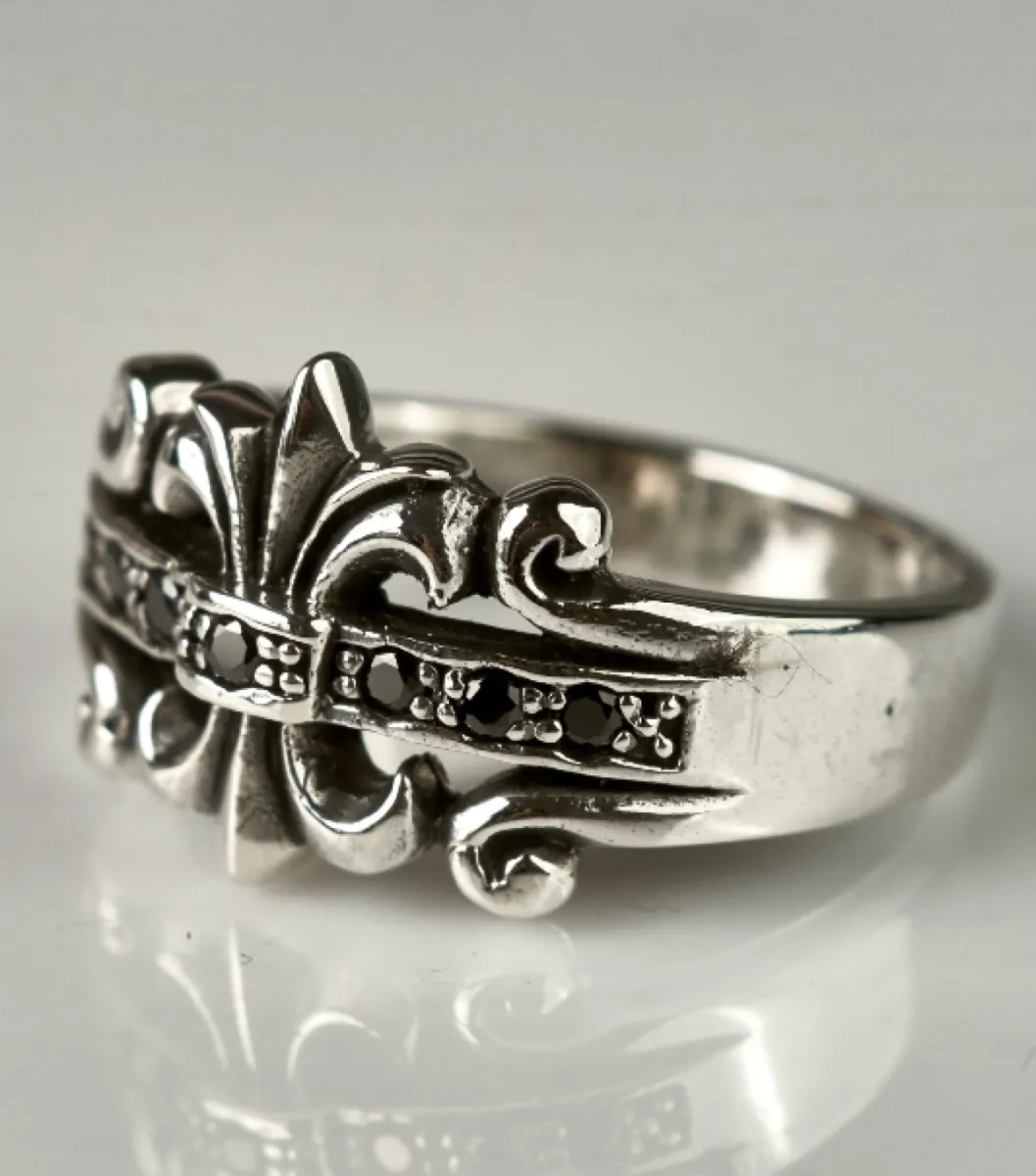 Inel gotic Fleur de Lys black mst Argint