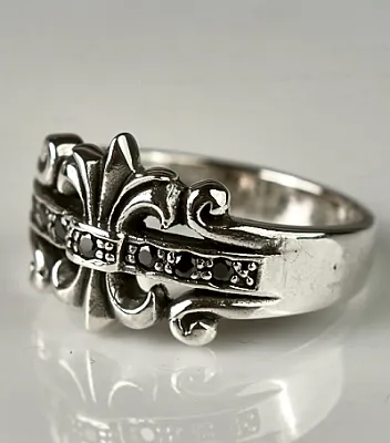 Inel gotic Fleur de Lys black mst Argint - 4