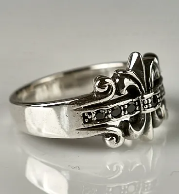 Inel gotic Fleur de Lys black mst Argint - 3