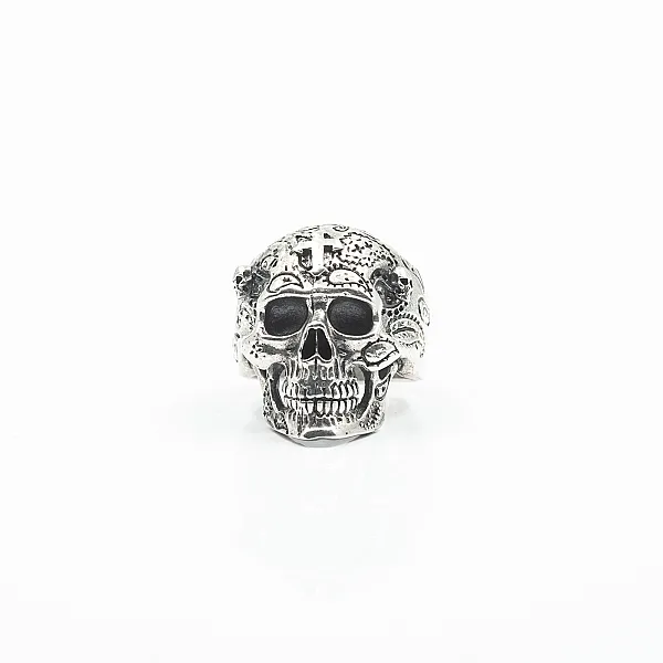 Inel craniu cruce decor Argint