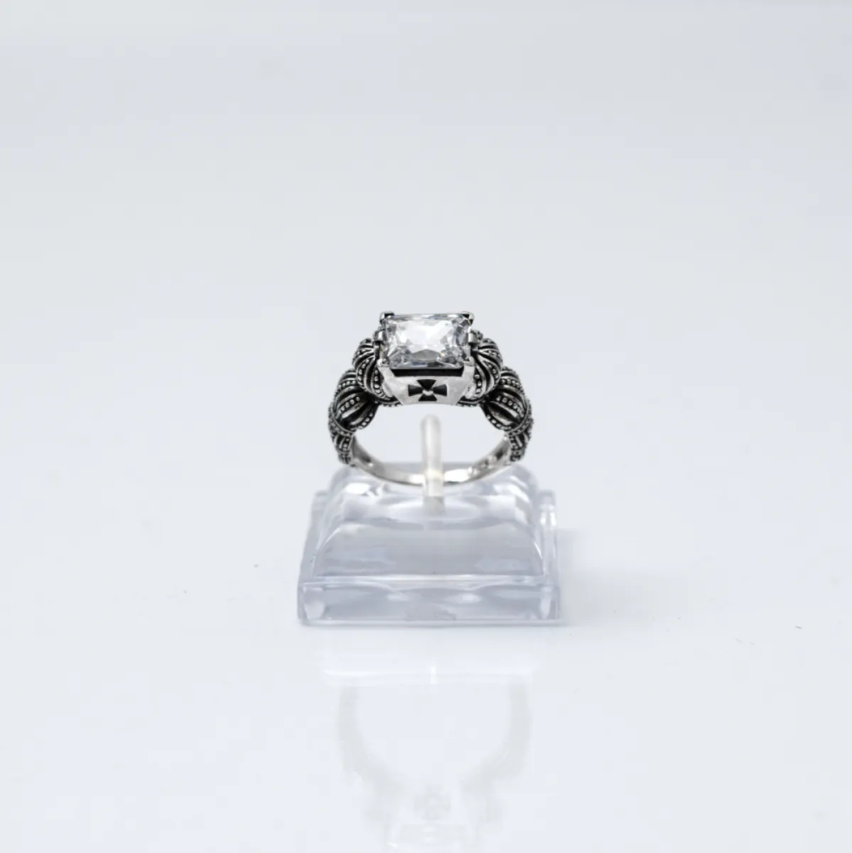 Inel coroane zirconiu transparent cruce Argint
