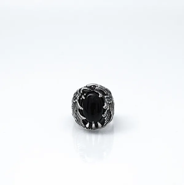 Inel gotic oval vultur onix Argint