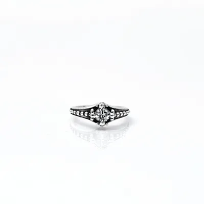 Inel gotic solitaire puncte transparent Argint - 2