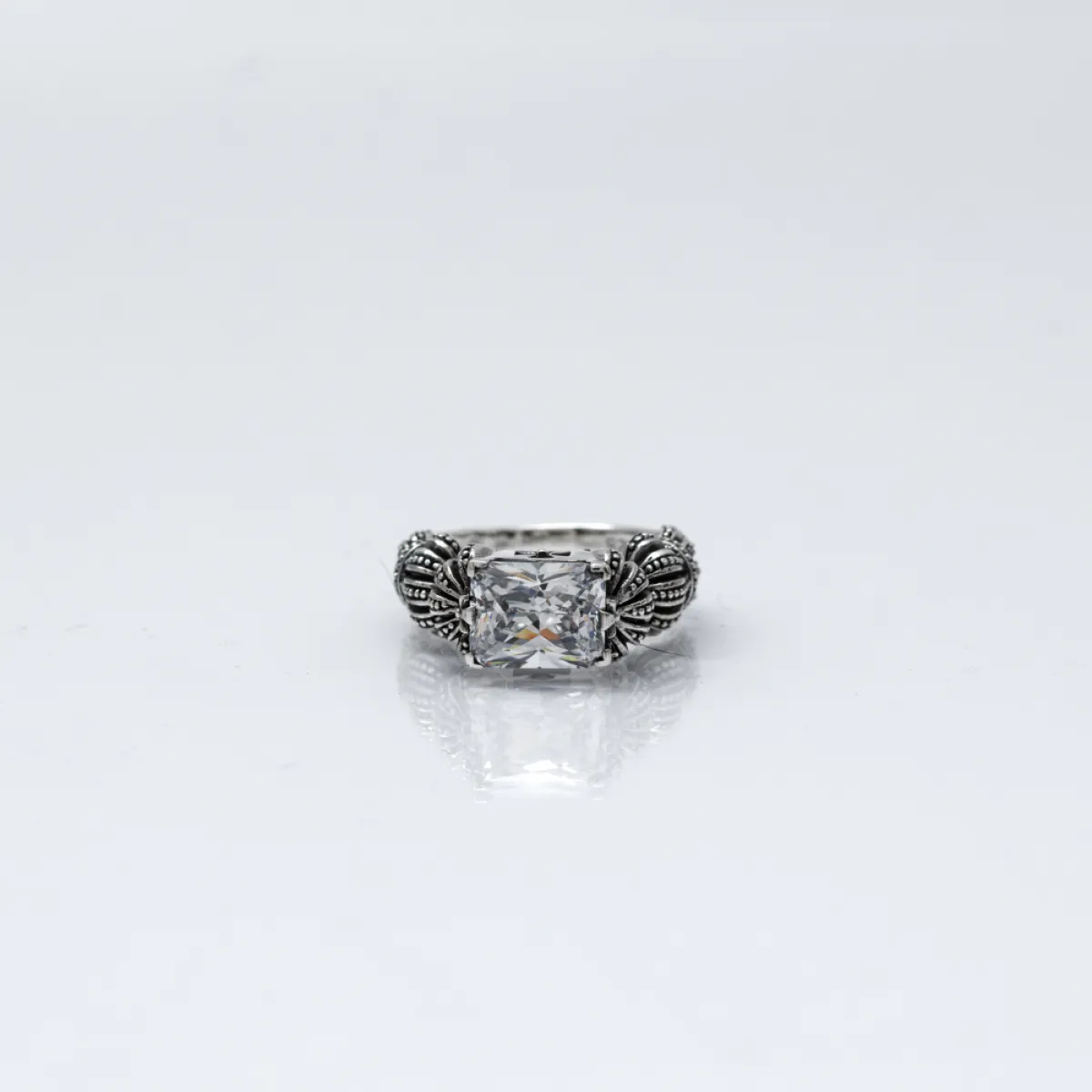 Inel coroane zirconiu transparent cruce Argint