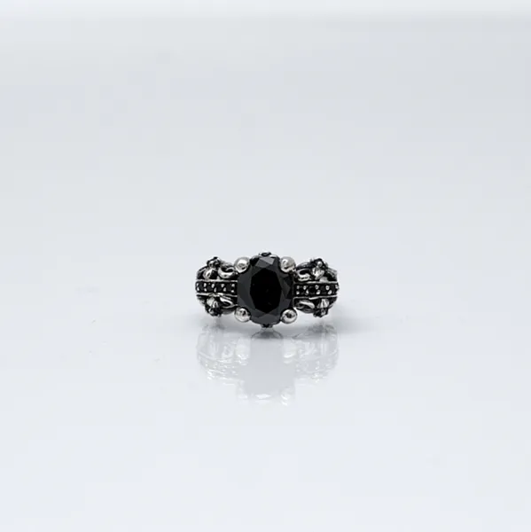 Inel coroana zirconii negre crini Argint