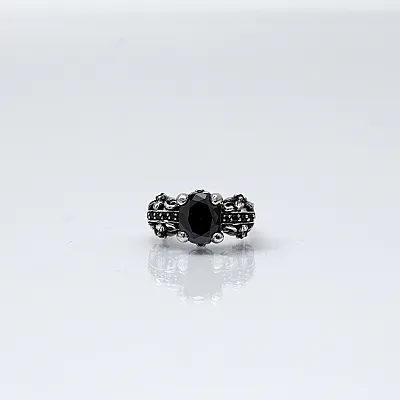 Inel coroana zirconii negre crini Argint - 1