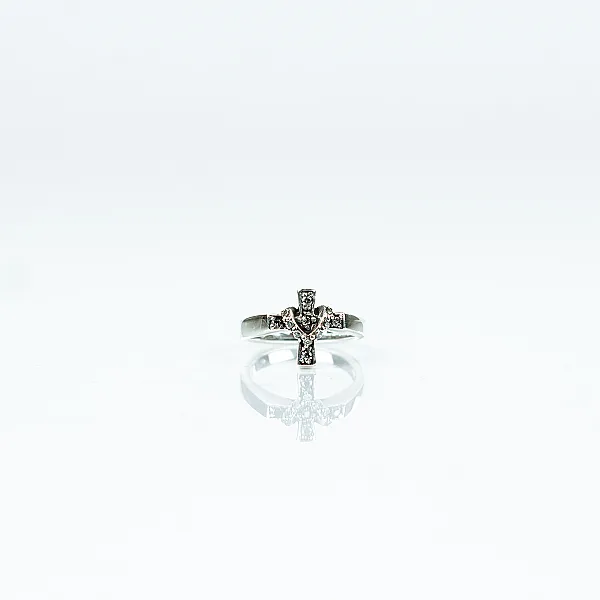 Inel cruce gotica zirconii transparente Argint