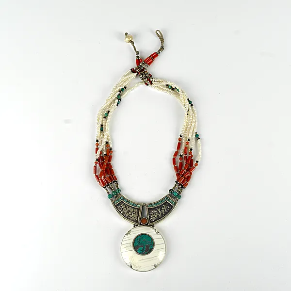 Colier Nepal pandant howlite turcoaza Argint