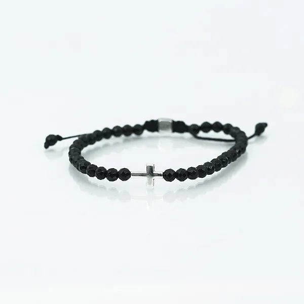 Bratara textila onix cruce simpla Argint