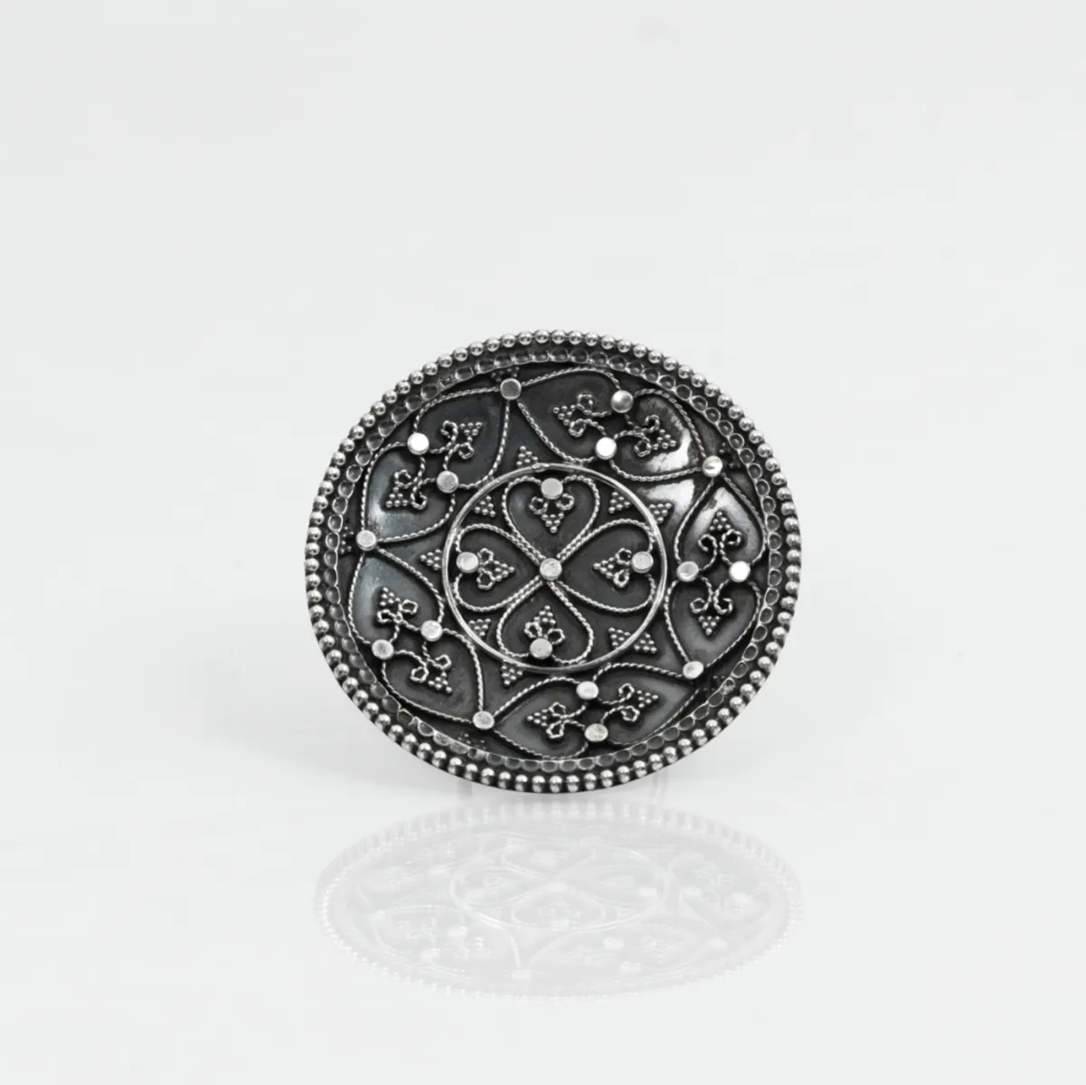 Inel India rotund floare 5.5cm Argint