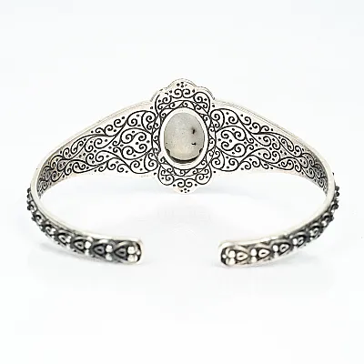 Bratara fixa broderie florala piatra Argint - 3