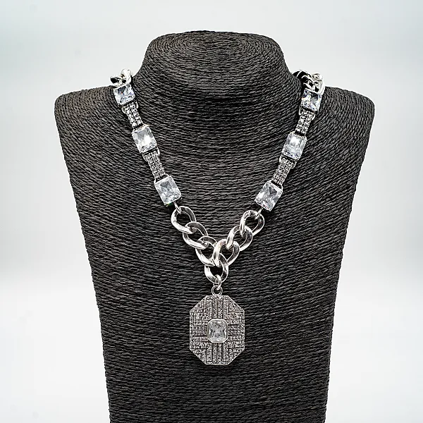 Colier pandantiv dreptunghiular cubic zirconia Argint