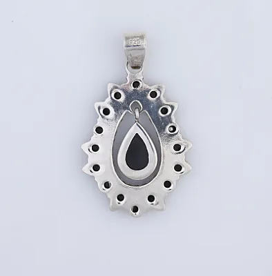 Pandantiv oval picaturi piatra naturala onix Argint - 2