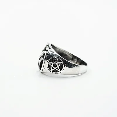 Inel rotund tap simboluri satanice Argint - 5