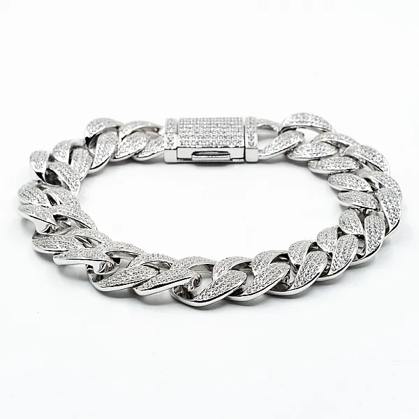 Bratara cuban cubic zirconia 15mm Argint