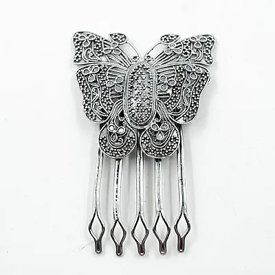 Accesoriu tip pieptan fluture filigranat Argint - 1