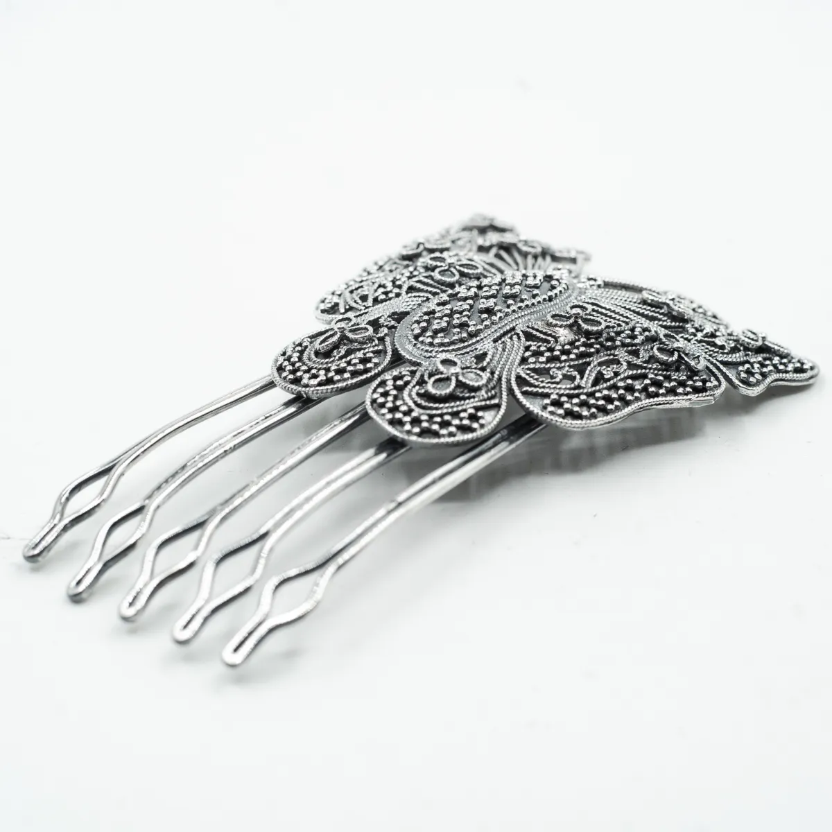 Accesoriu tip pieptan fluture filigranat Argint