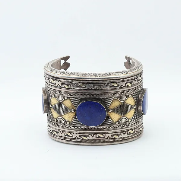Bratara fixa Afgana lapis.lazuli broderie Argint