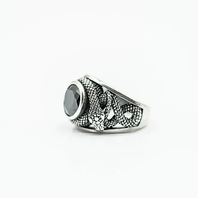 Inel rotund sarpe c.z negru Argint - 6