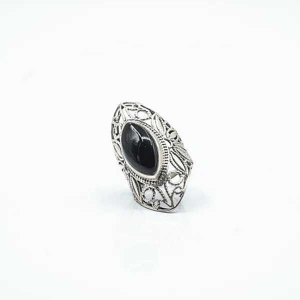 Inel lung broderie onix Argint
