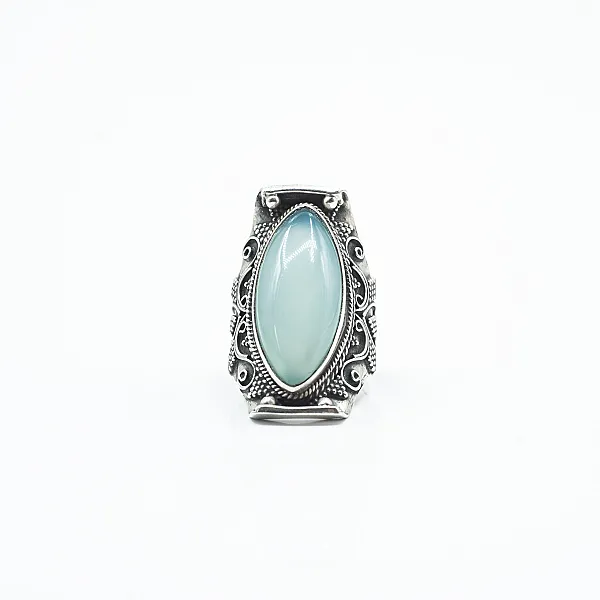 Inel oval ascutit calcedonie bleu Argint