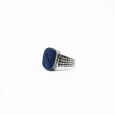 Inel dreptunghiular patratele lapis lazuli Argint - 2