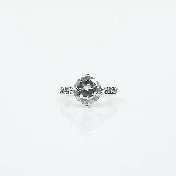 Inel tip solitaire cz rotund transparent Argint