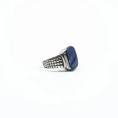 Inel dreptunghiular patratele lapis lazuli Argint - 6