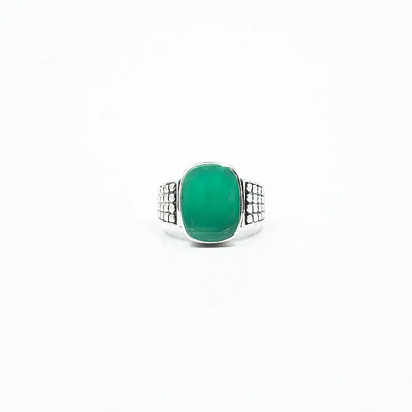 Inel dreptunghiular patratele agat verde Argint