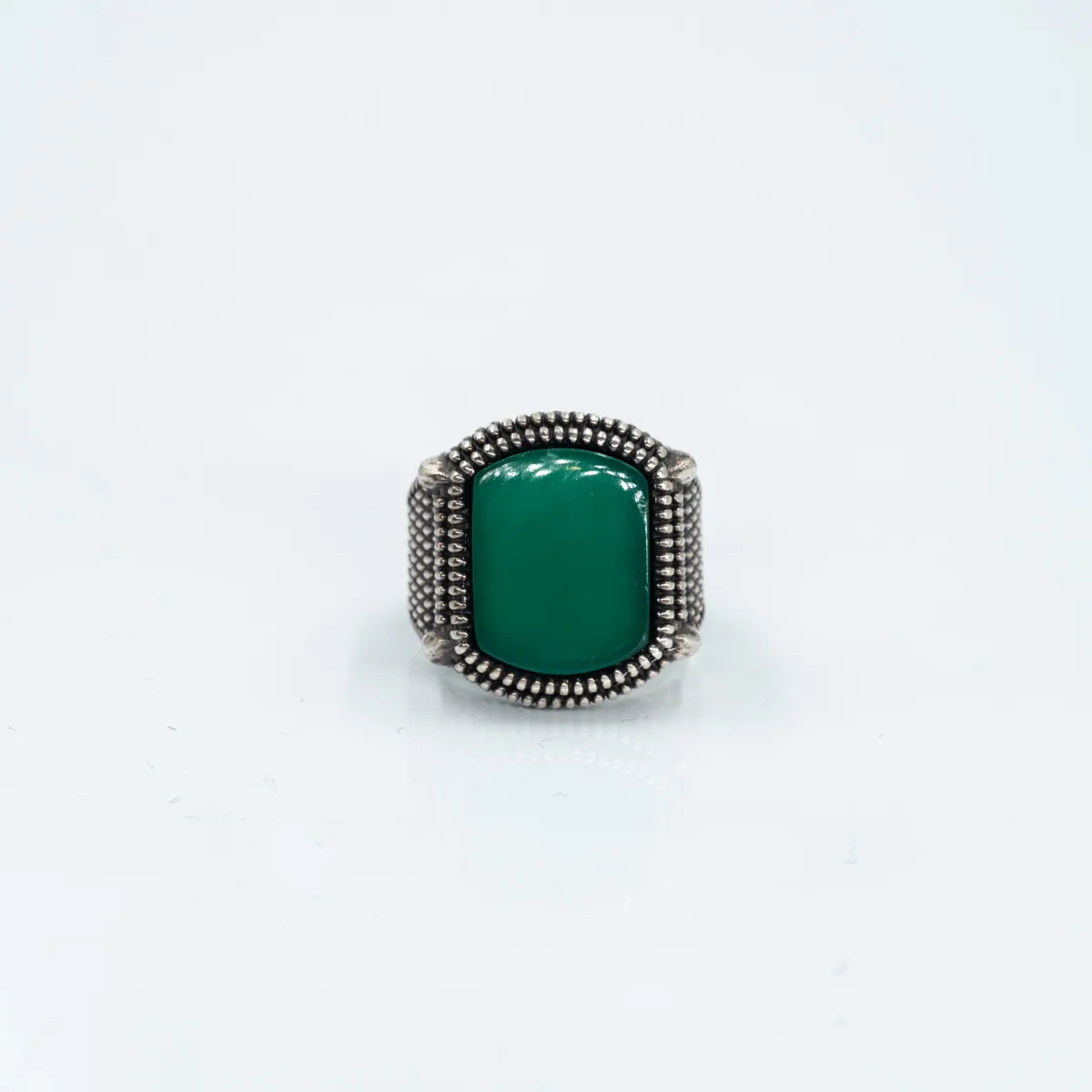 Inel dreptunghiular buburuze agat verde Argint