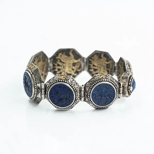 Bratara Afghana rotunda lapis lazuli Argint
