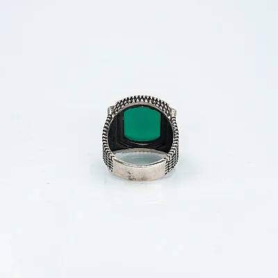 Inel dreptunghiular buburuze agat verde Argint - 4