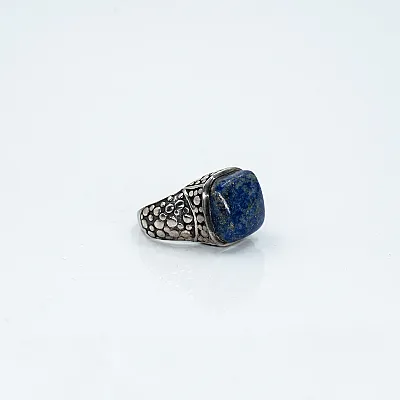 Inel patrat buline piatra lapis-lazuli Argint - 1