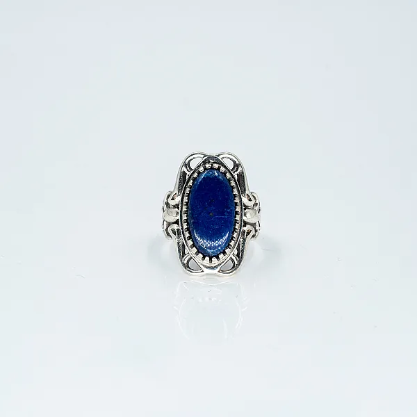 Inel oval broderie lapis-lazuli Argint