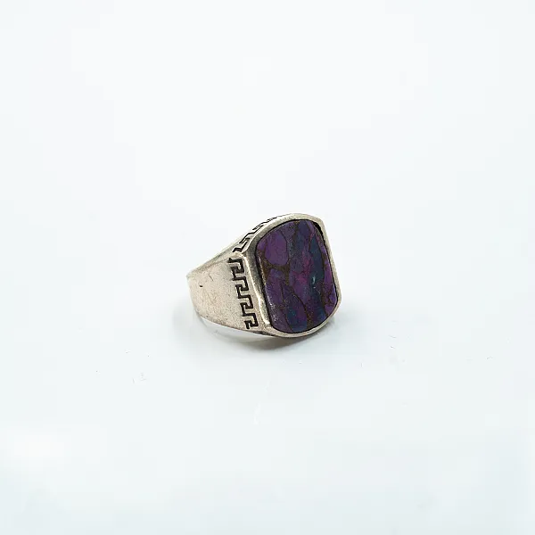 Inel patrat Greek piatra turcoaza-mov Argint